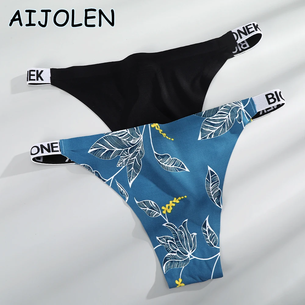 

AIJOLEN Comfortable Ladies Underwear Print Briefs Sexy Lingerie Cotton Female Underpants Soft G-thong for Women's Panties 2/PC