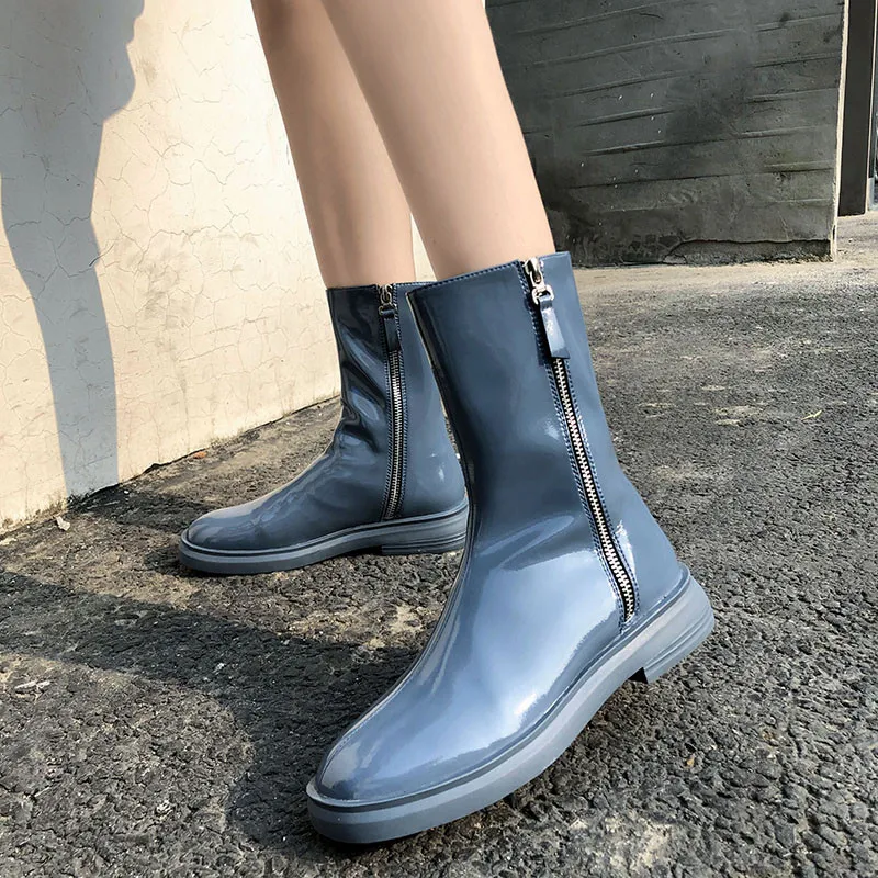 FEDONAS New Retro Woman Antumn Winter Warm Snow Boots Casual Shoes Side Zipper Motorcycle Boots Mid-calf Boots Rome Shoes Woman