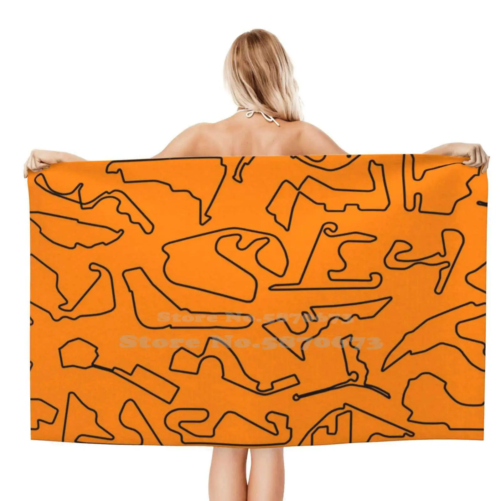 Circuiti Outline - Papaya Spark Orange Asciugamani Da Bagno Morbidi Personalizzati Home Outdoor Circuit Grand Prix Gp Car Race Racecar Gokart