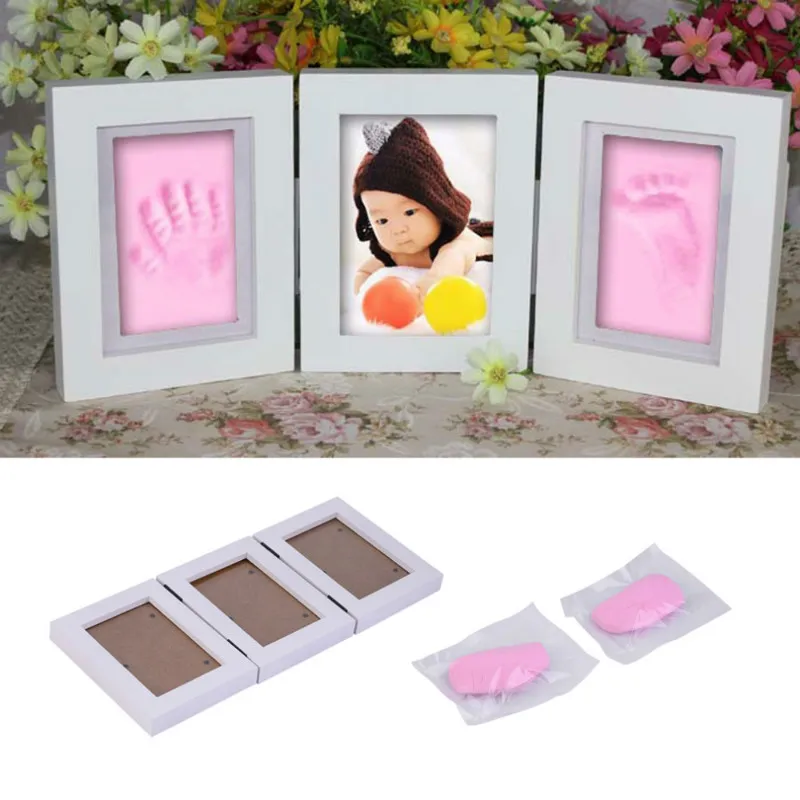 

Baby Hand Foot Print Hands Feet Mold Maker Kids Soft Clay Photo Frame With Cover Fingerprint Mud Set Baby Growth Memorial Gift