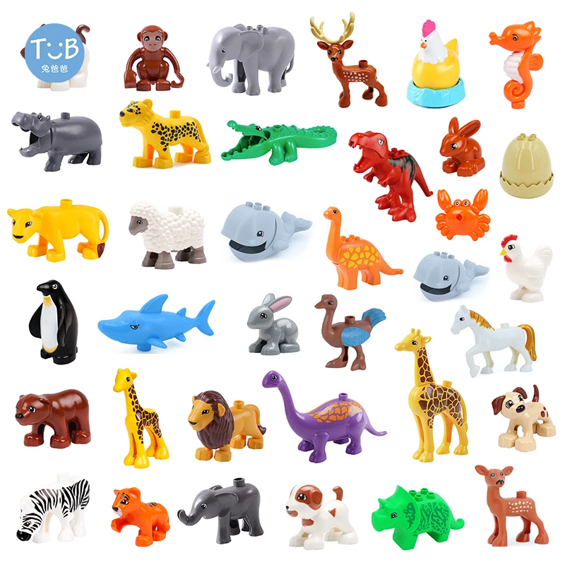 

Duploe Animals Building Blocks Series Model Crocodile Tiger Bear Dinosaur Dog Chicken Deer Parts Educational Toys Children Gift