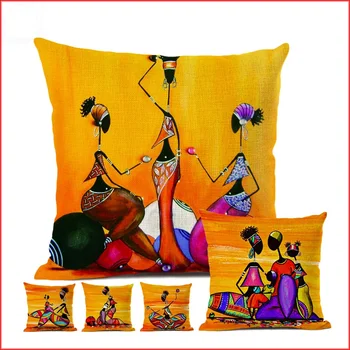 

Orange Abstract Painting Africa life Collection African Woman Home Decor Pillow Case Gallery Exotic Restaurant Cushion Cover
