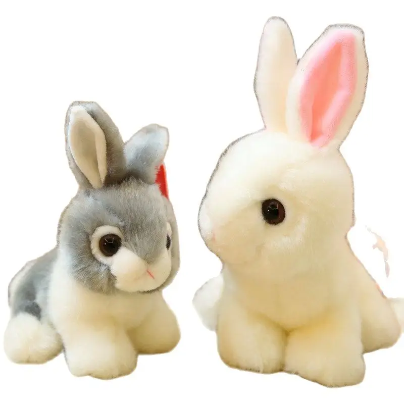 simulation Rabbit stuffed animals fluffy soft High quality Grey white Bunny life like style plush animal toy gift for baby girl | Игрушки и