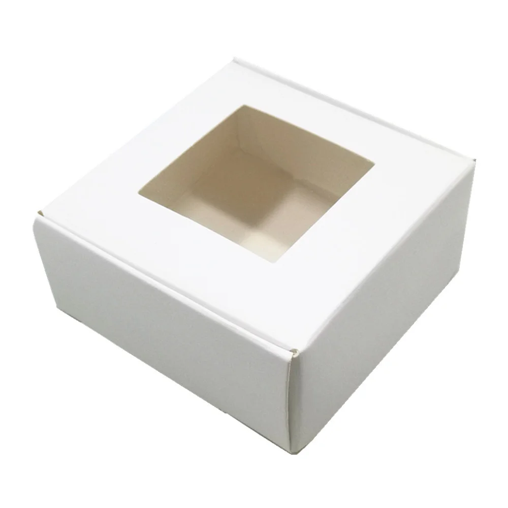 

30Pcs White Gifts Kraft Paper Package Boxes With Clear Window Square Foldable Jewelry Craft Soap Storage Box for Christmas Party