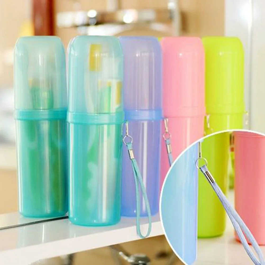 1Pc Couple Travel Toothbrush Box Toothpaste Holder Protect Transparent Or Candy Color Case Cup & Travel Water Storage Pure Color