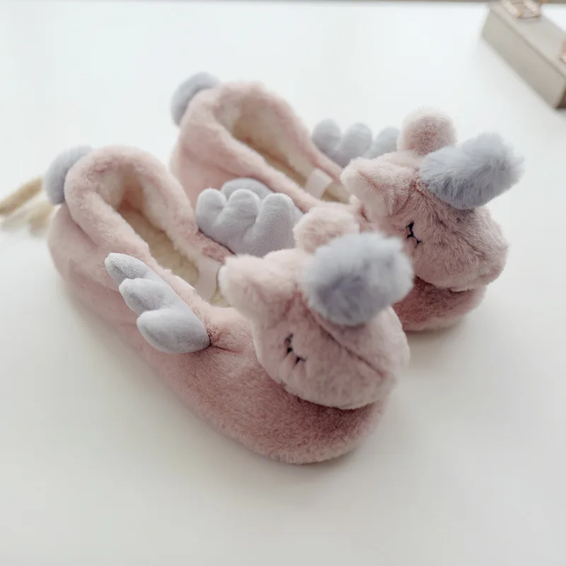 

Winter GIRL'S Heart Cute Unicorn Women's Plush bao nuan bao Heel Shoes Parent And Child Children Indoor Home Cotton Slippers