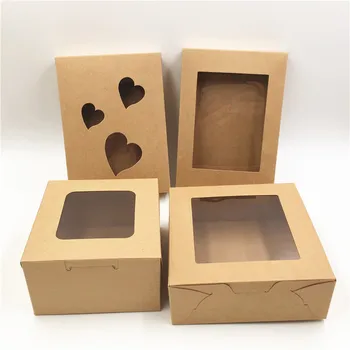 

10PCS Kraft Cardboard Gift Packaging Paper Boxes Craft Transparent PVC Jewelry display Box Wedding Candy Favor