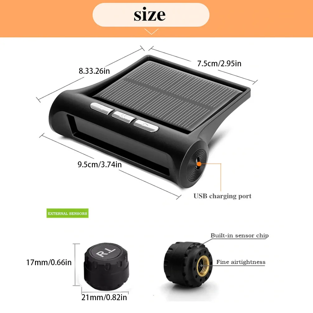 Система контроля давления в шинах с ЖК дисплеем TPMS на солнечной энергии 4 внешних