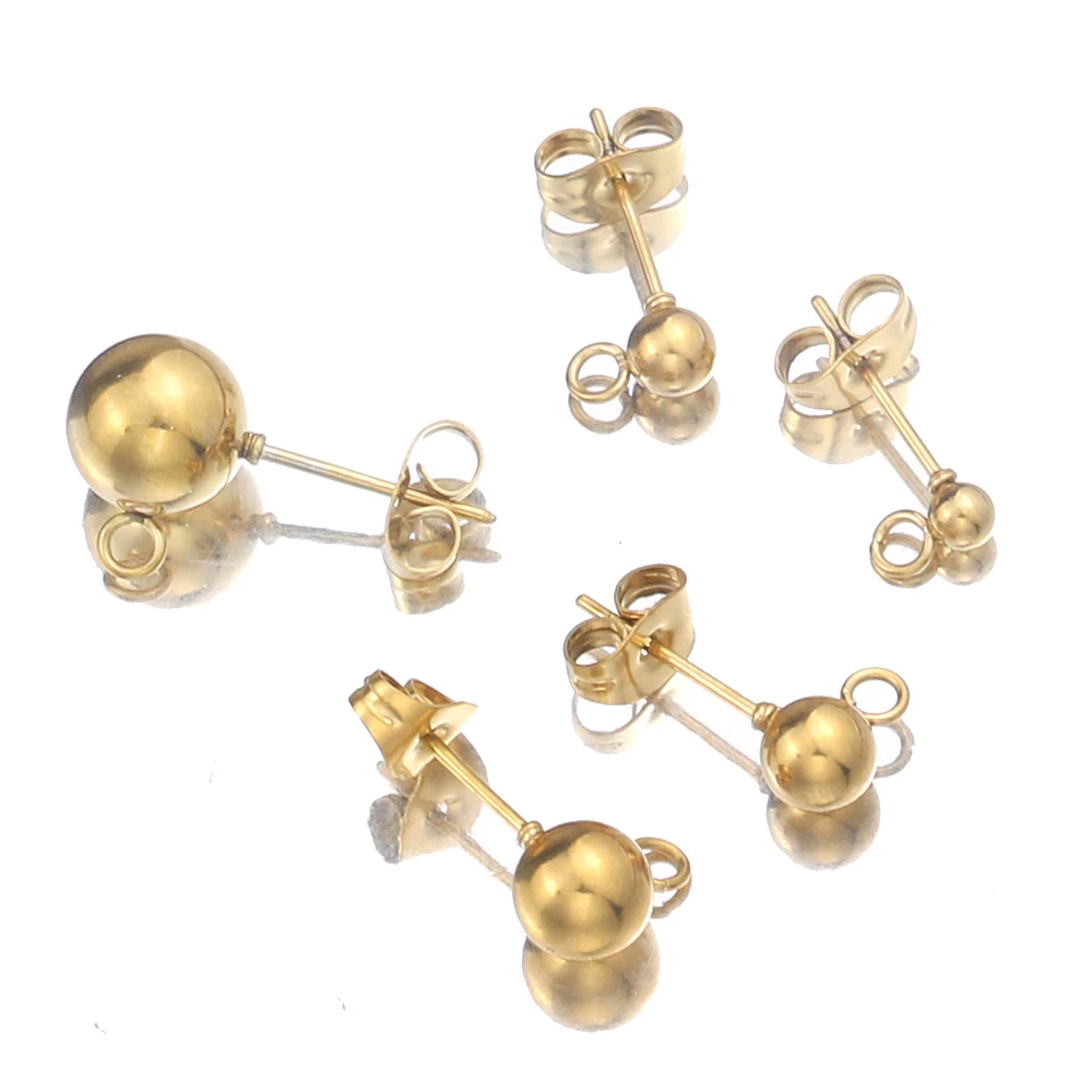 20pcs Stainless Steel Hypoallergenic 3 4 5 6 8mm Round Ball Earring