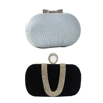 

1Pcs Suede Velvet Rhinestone Stud One Ring Decor Clutch Bag & 1Pcs Rhinestones Clutch Evening Bag Egg Shape Day Clutch