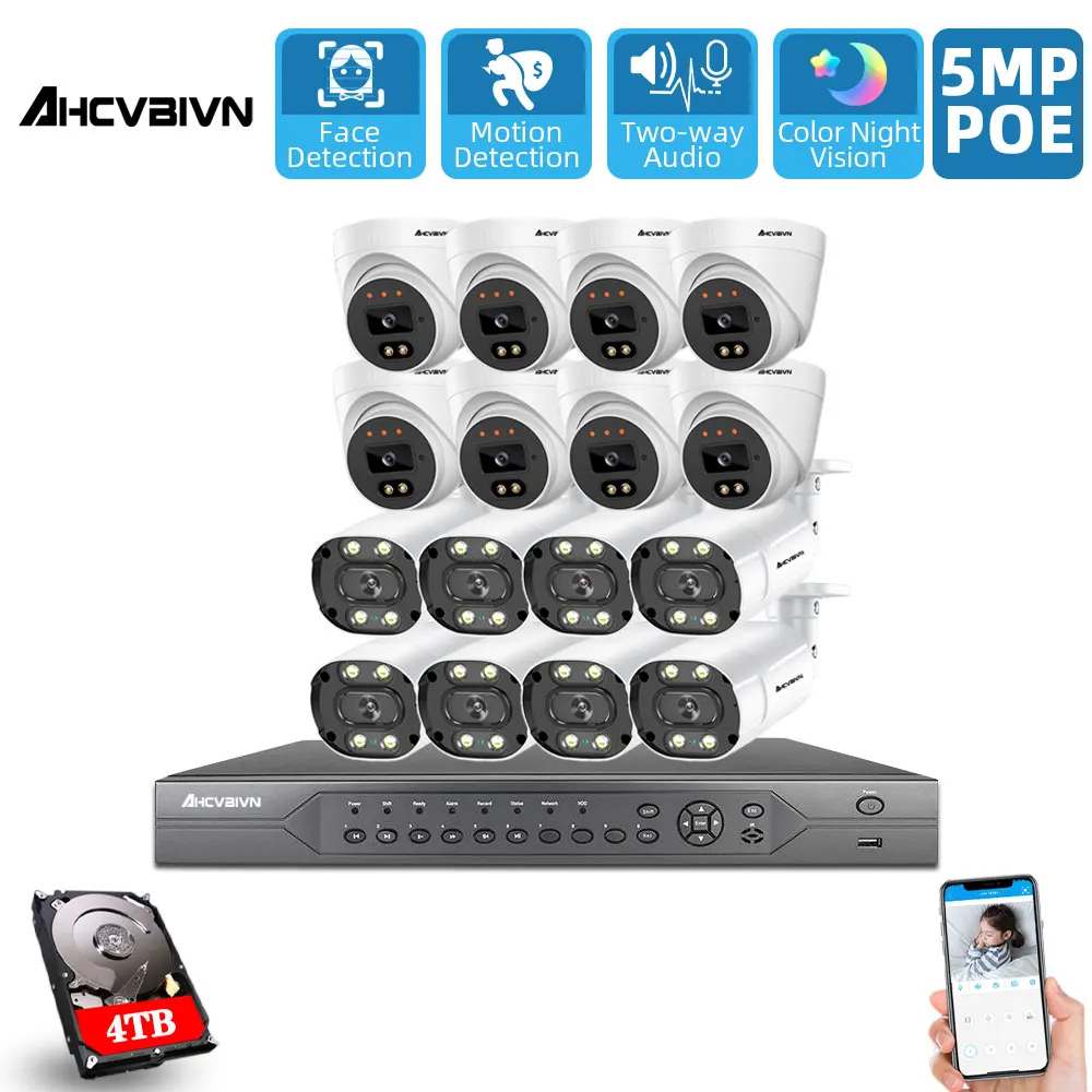 

CCTV Camera Security System Kit 16ch POE 5MP NVR indoor Outdoor HD Color Night Vision Video Surveillance IP Camera System Set