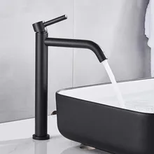 Black Chrome Tall Basin Sink Faucet Slim Bathroom Washbasin Water Mixer Tap Hot Cold Water Basin Crane Tap Bathroom Tap