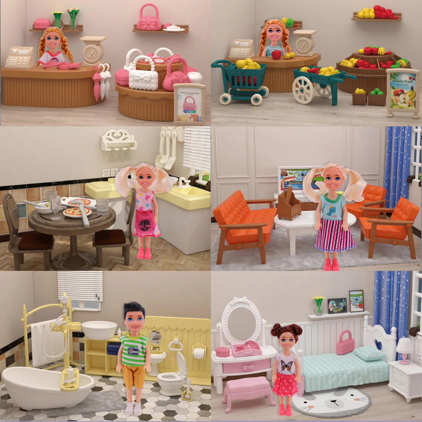 Doll Accessories Bathroom Accessories Sets Fruit Flower Kitchen Living Bedroom Shop Sets For 14Cm Kelly Doll Play House Toys 1 12 mini kitchen real cooking mini cooking miniature kitchen utensils sets doll kitchen set mini play house toy accessories