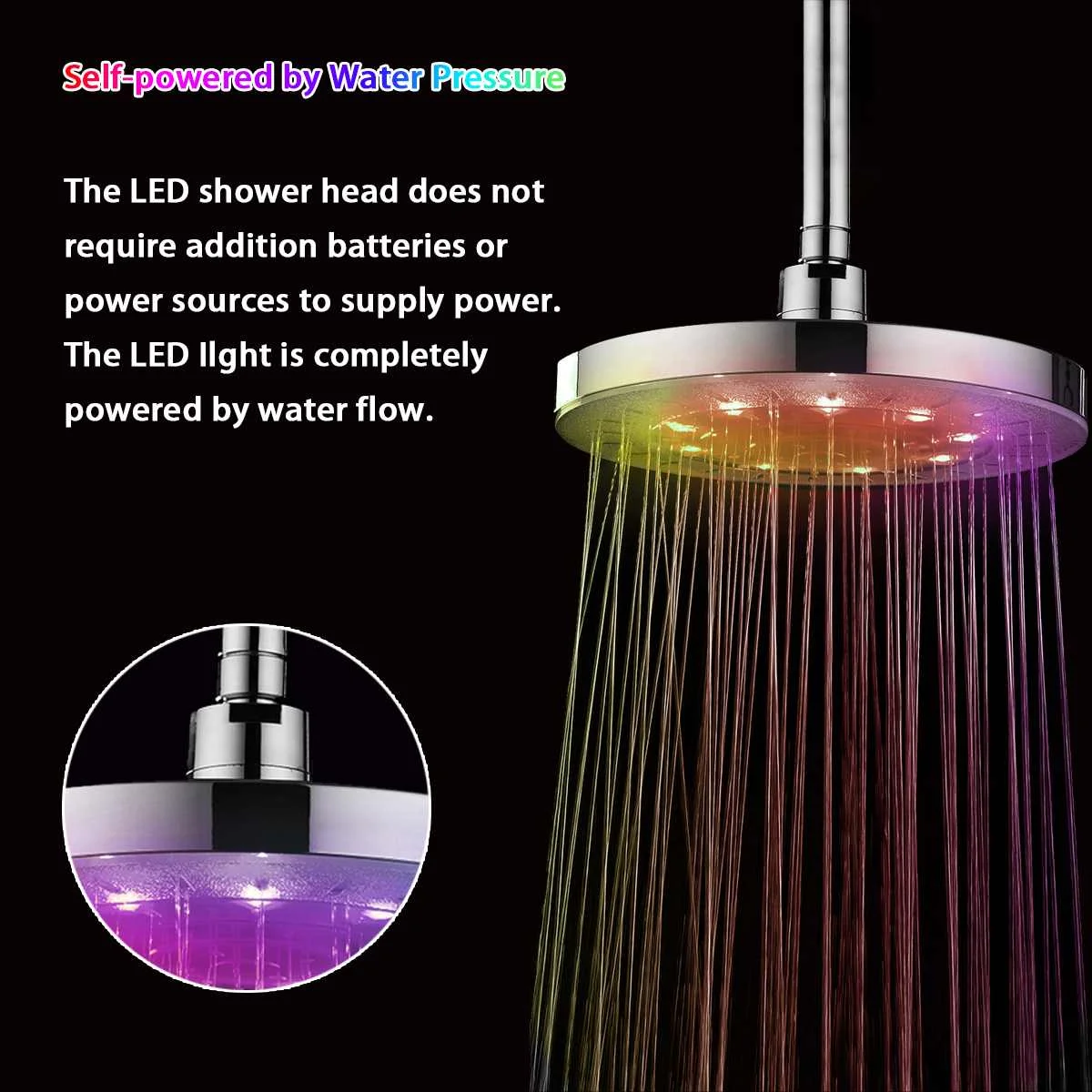 9 Inch Led Rainfall Shower Head Changing Temperature Sensor Showerhead Round Shower Head