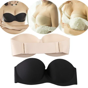 

Women Sexy Push Up Strapless Bra Gathering Invisible Bras Bralette Underwear Wedding Brassiere Underwired Back Nude Bras