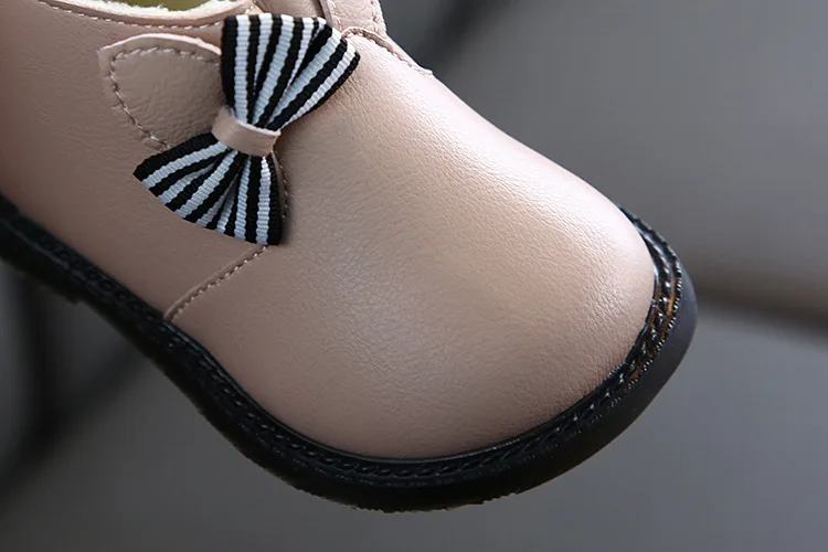 Weoneit Fashion Winter Baby Boots Infant Girls Warm Ankle Leather Boots Toddler Plus Cotton Bowtie Princess Black Pink Shoes