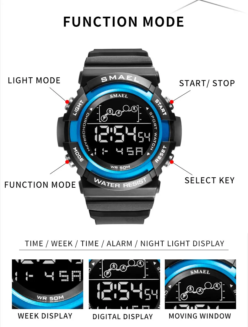 SMAEL Outdoor Sport Men Watch Digital Electronic Wristwatch Top Brand Luxury Waterproof Military Date Clock Fashion Male Watches