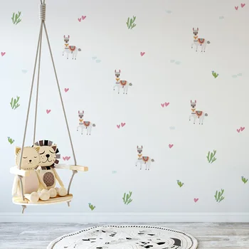 

Cartoon Alpaca And Cactus Wall Stickers DIY Colored Animal Art Wall Decals for Kids Rooms Bedroom Living Room Home Decor PA142