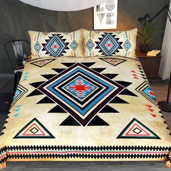

100% Polyester Full Size Bedding Sets 3pcs Geometric Pattern Printed Bed Linings Duvet Cover Pillowcases Cover Set