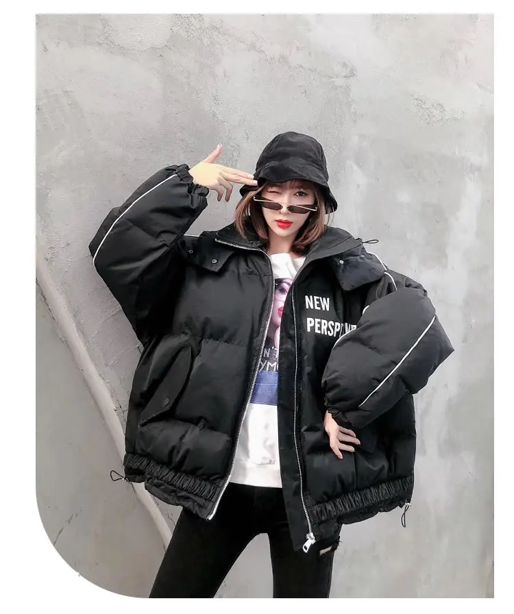 XITAO Letter Printing Short Parka Thicken Hooded Winter Coat Women Plus Plus Size Loose Streetwear Women Clothes DMY1777