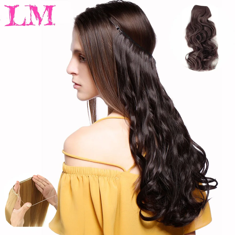

LM 22 inches Synthetic Hairpiece Ponytail Clip on Wire Fish Line Hair Extensions Invisible Wire One Piece for Ombre Hair