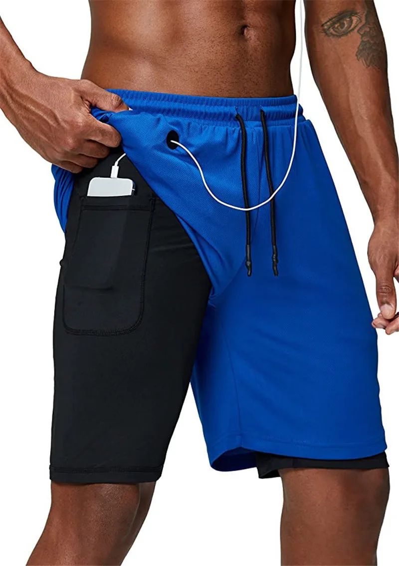 

Summer Running Shorts Men 2 in 1 Sports Jogging Fitness Shorts Training Quick Dry Swim Beach Short Pants Mens Gym Workout Shorts