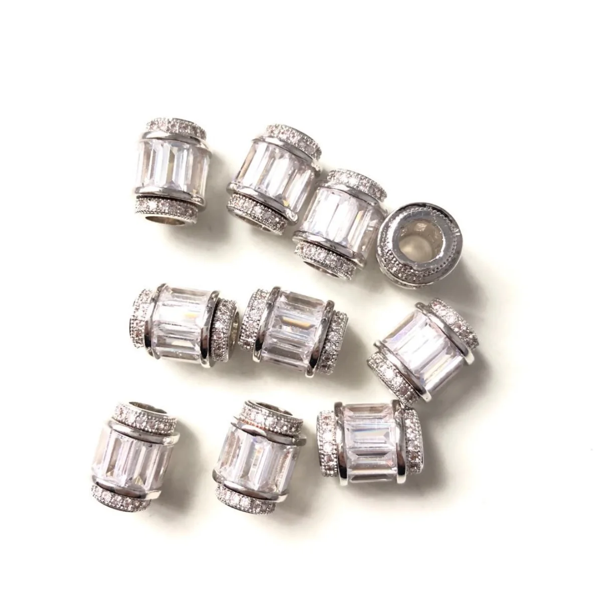 10pcs 12mm Clear Zirconia Paved Hole Spacers Beads for Women Bracelet Girl Necklace Earring Making Gold-Plate Jewelry Wholesale