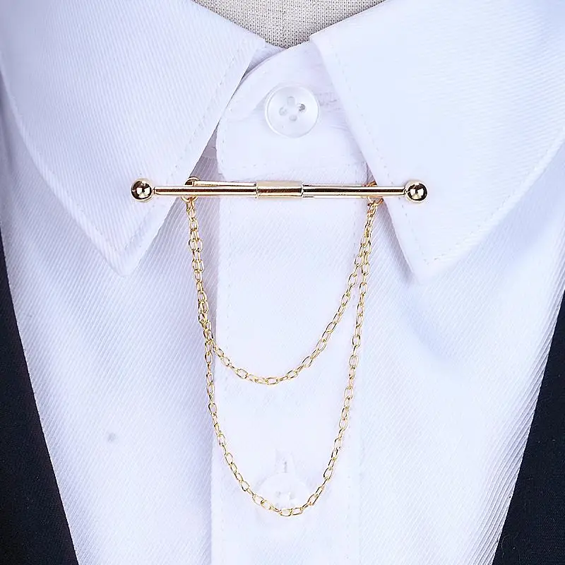 2 Stück Mode Männer Hemd Kragen Clip Bar Pin Clip Kette Krawatte Brosche 
