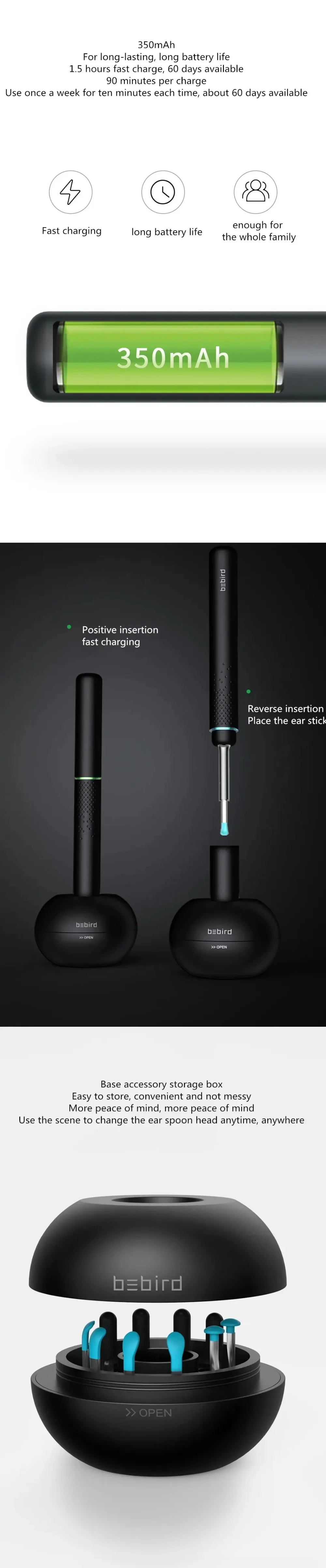 Youpin Bebird M9 Pro Smart Visual Ear Stick In-Ear Cleaning Endoscope 300W Mini Camera Otoscope Borescope Ear Picker Tool Set (3)