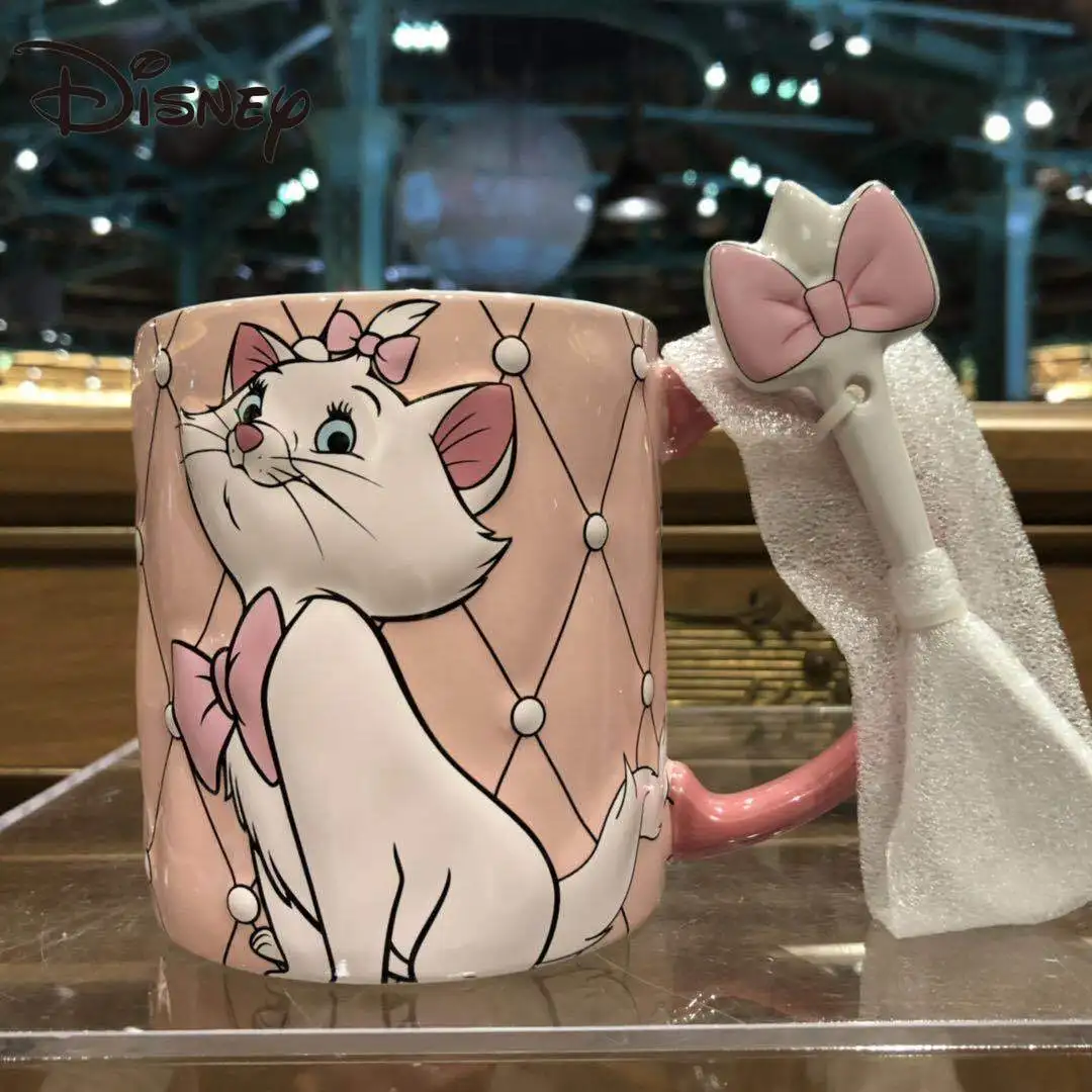 Кружки Disney новая кошка Мэри с ложкой Мультяшные милые керамические кружки для