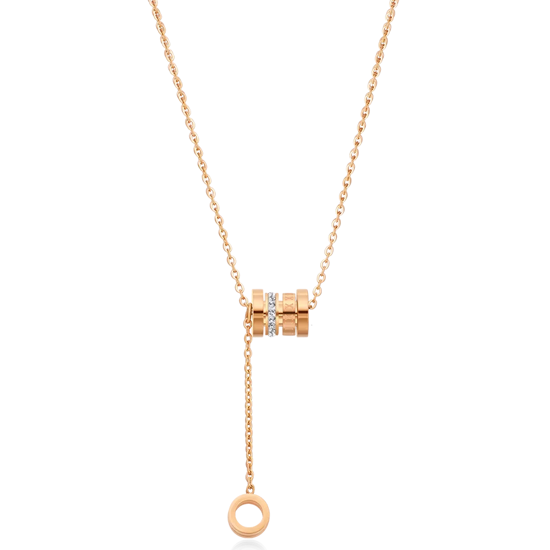 

Hongcheng Jewellery Elegant Roman Numerals Cylindrical Pendant Rose Gold Circle Necklace Trendy Personality Clavicle Chain HCL49