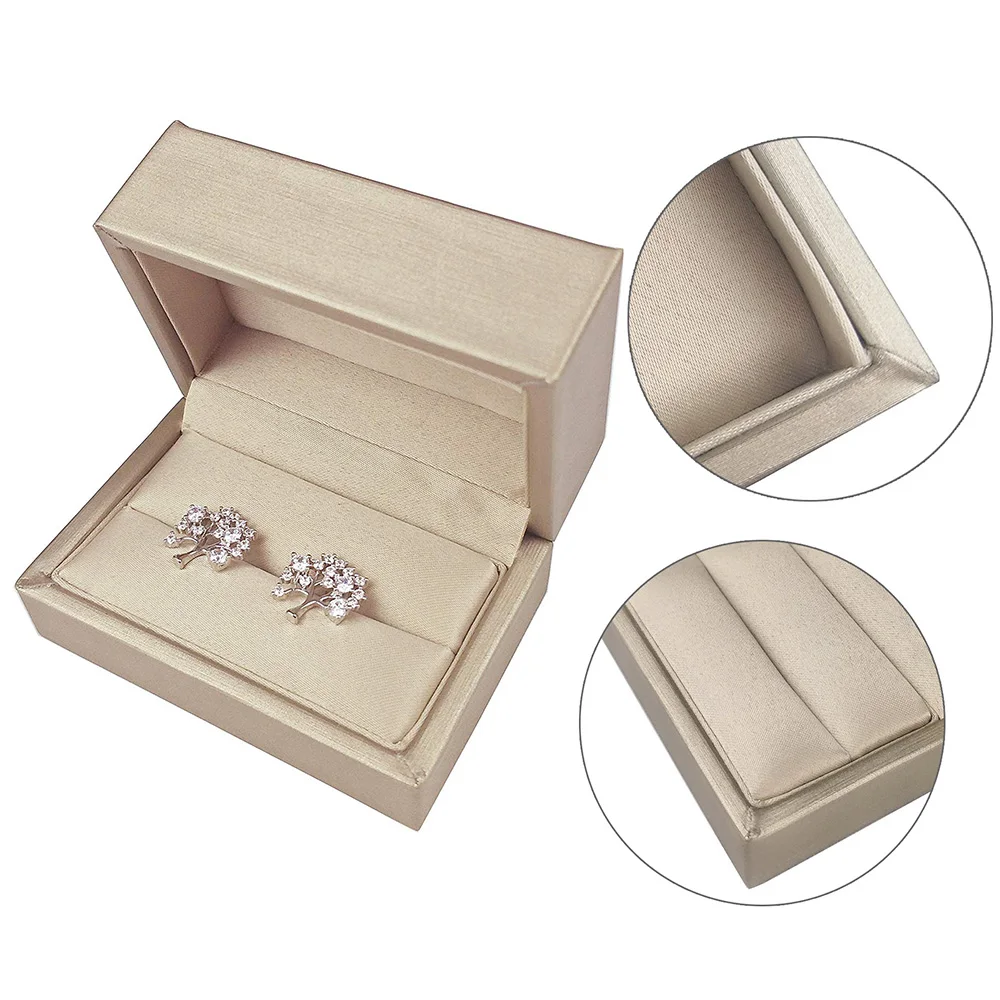 Коробка для двух колец искусственная кожа выставочная витрина для украшений для свадьбы помолвка кольца Органайзер светло-золотой
