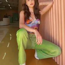 

Sequined High Waist Pencil Pants Female Button Fashion Casual Straight Bright Silk Pants Y2K Clothing 2021 Summer Streetwear