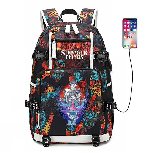 Новые странные вещи 3 рюкзак с принтом USB порт рюкзак для путешествий косплей школьная сумка для ноутбука подарок большой емкости женский рюкзак - Цвет: 4