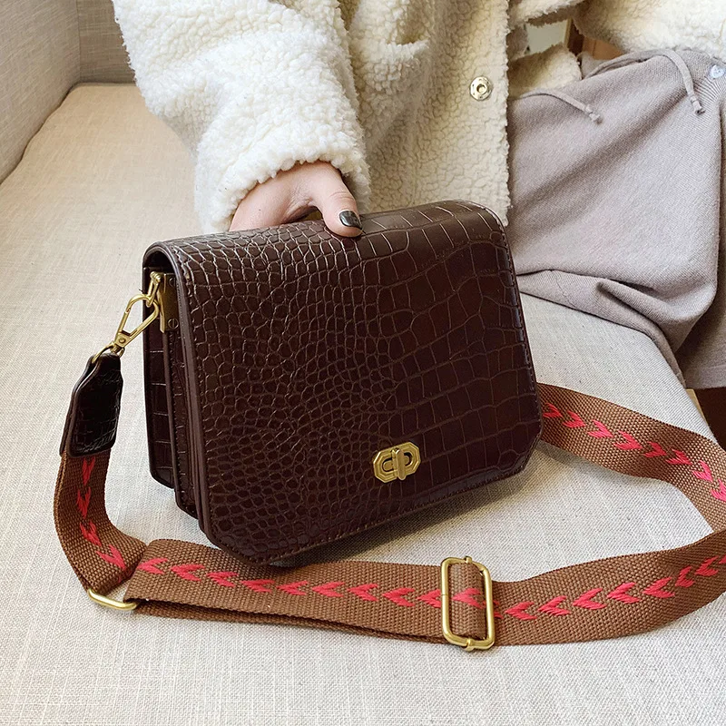 

2019 Autumn And Winter New Style Fashion Stone Pattern Wide-Strap Shoulder Bag Light Luxury Hong Kong Style Shoulder Bag Square