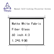 Thinyou Projector screen 60 inch 4:3 Matte White Fabric Fiber Glass  Pull Down  Manual 3D Screen With Auto Self-Lock Suit