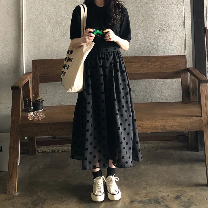 

Photo Shoot 2019 WOMEN'S Dress Summer Korean Series Sweet Frigidity Dotted Skirt Medium-length Dress