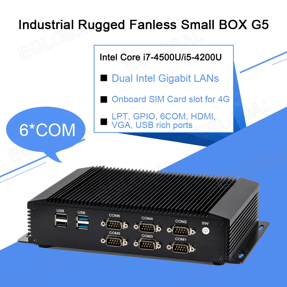 Cheapest Industrial Mini PC Intel Core i5 4200U i7 4500U Desktop Computer 6 COM GPIO LPT 1