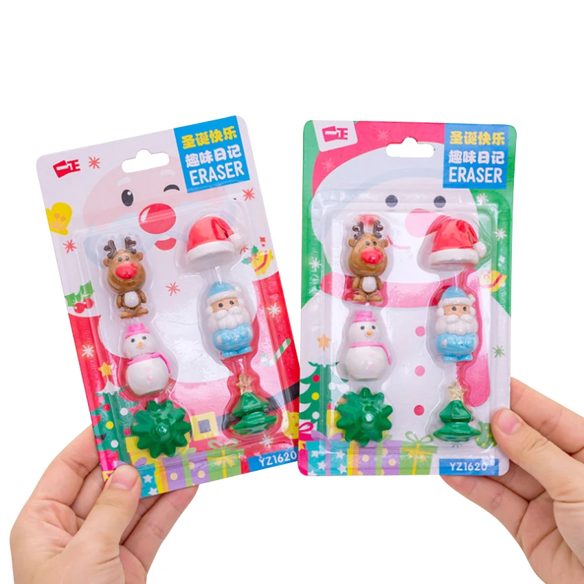 

8set/lot Kawaii Three-dimensional Cute Christmas Rubber Set For Child Creative Gift Student Stationery