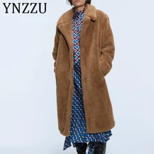 YNZZU, европейский стиль, зима, длинное, верблюжье, Женское пальто из искусственного меха, шикарное, мех ягненка, утолщенное, теплое, классическое, негабаритное, плюшевое пальто A1327