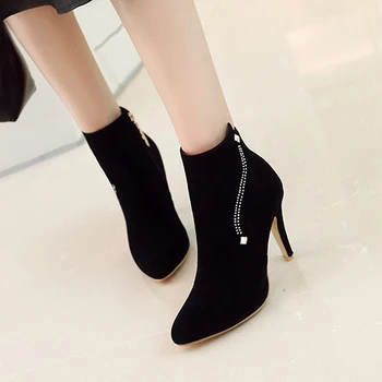 

Big Size 17 boots women shoes ankle boots for women ladies boots shoes woman winter Solid colour fine heel side zipper