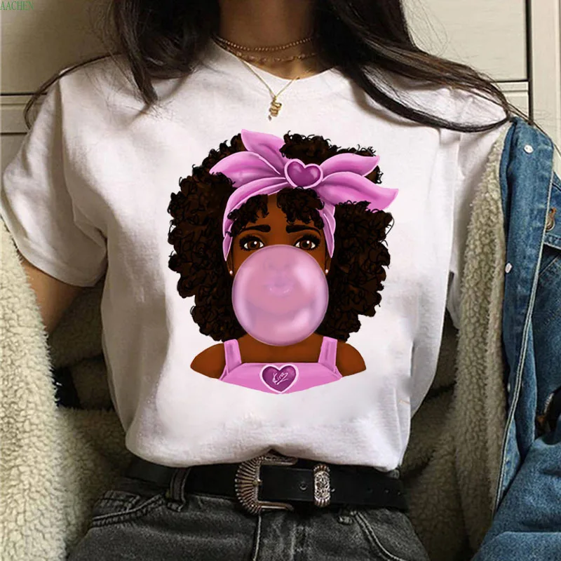 

Melanin T Shirt Vogue T Shirt Women Black African Curly Hair Girl Printed Tshirt Femme Harajuku Clothes Female T-shirt Tops Tee