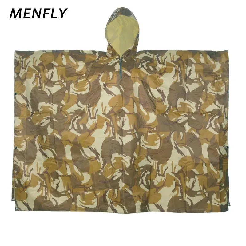 

MENFLY PVC Desert Camouflage Poncho Outdoor Rain Shelter Men's Women's Raincoats Camping Hiking Charge Jacket Travel Rain Coat