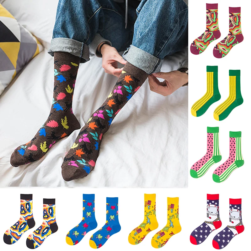 Boys Street Dance Skateboard Cotton Socks Women Flowers Watermelon Fruit Maple Leaf Female Autumn Winter Funny Girl Medias | Женская