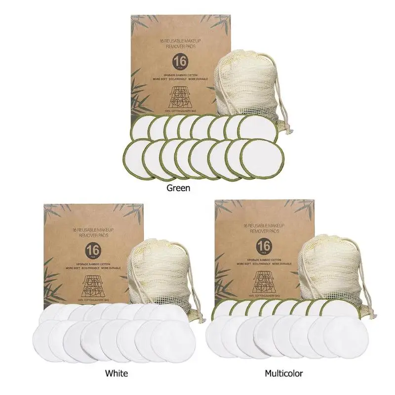 16pcs/set Soft Makeup Remover Pads Bamboo Fiber Practical Face Tissues Reusable Circular Cosmetic Wipes Accessories