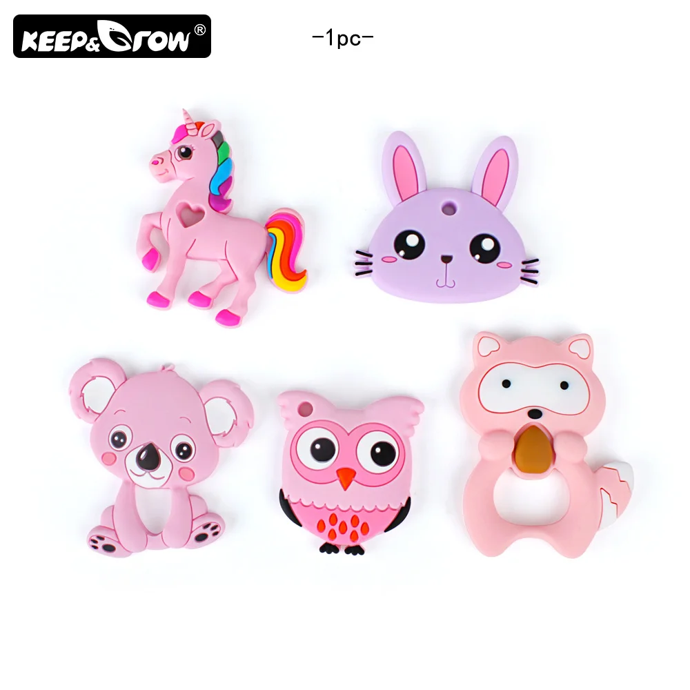 

Keep&Grow 1pc BPA Free Animals Silicone Teether Koala Raccoon Baby Teethers Silicone Beads DIY Pacifier Chain Toys Accessories