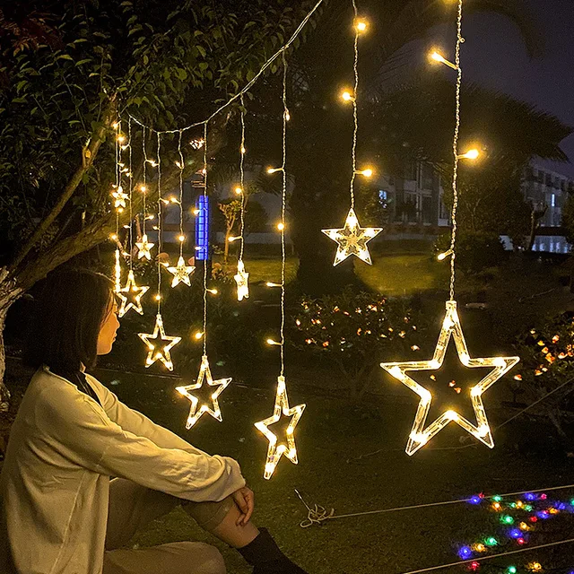 LED ghiacciolo stella luna lampada fata tenda stringa luci ghirlanda luci di natale Decor per camera casa decorazione della finestra della festa nuziale 6