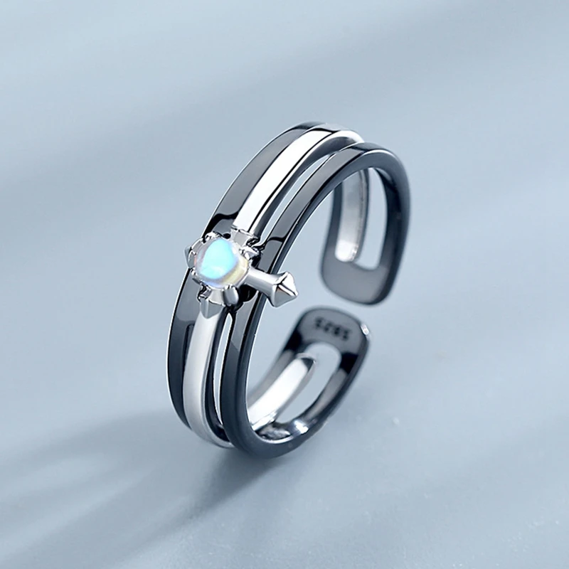 Silvology, 925 пробы, серебряное кольцо для пары, любовь и искупление, дизайн, крест, лунный камень, Романтические кольца для влюбленных, ювелирное изделие