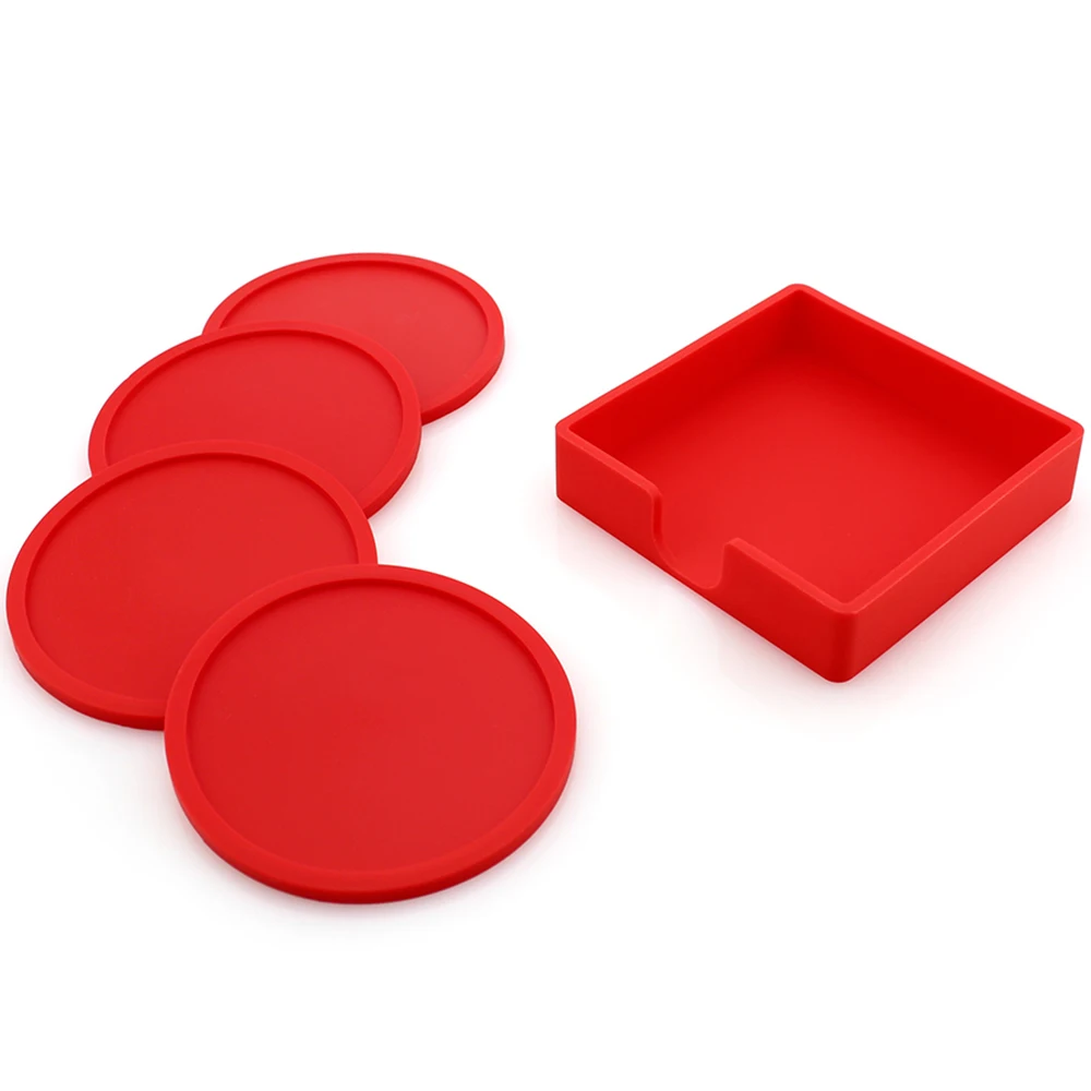 New 5Pcs/set Silicone Round Cup Mat Creative Non-slip Coaster Thicken Coffee Tea Drink Placemat Table Cup Pad Posavasos Dropship