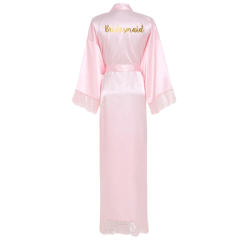 pink bridesmaid YUXINBRIDAL New Silk Satin Lace Robes White Bridesmaid Bride Robes Bridesmaid Robes Wedding Long Robe Bathrobe - Цвет: pink bridesmaid